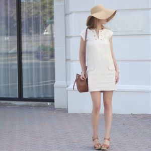 J Crew linen white dress with pockets
